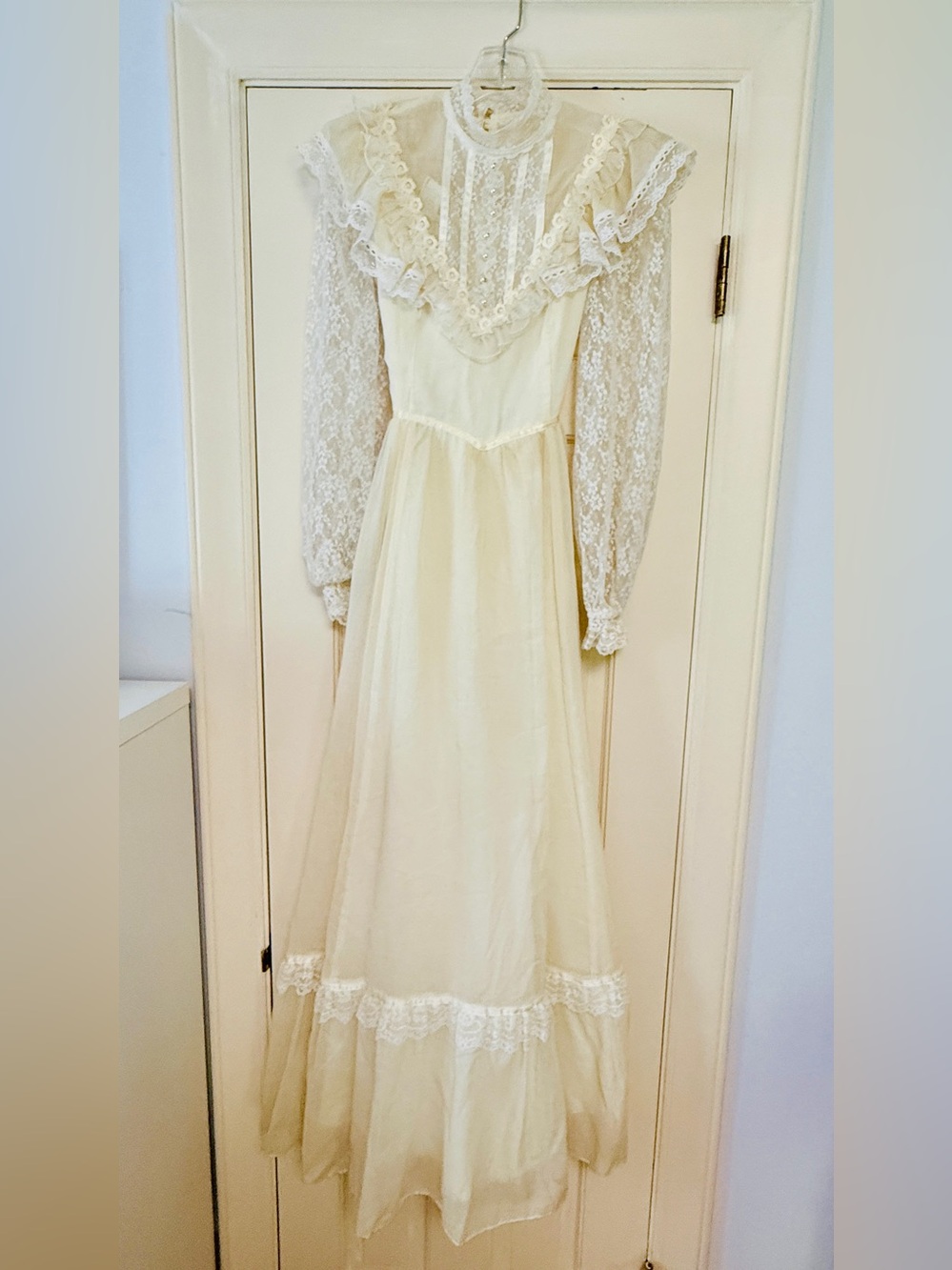 Gunne Sax Cream Lace Long Formal Dress
